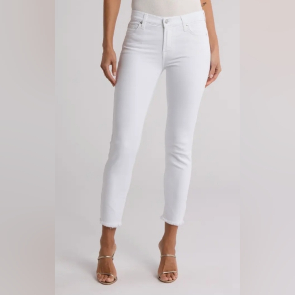 7 For All Mankind Roxanne Ankle Skinny Raw Hem Jeans White 30, 31, 32 NWT